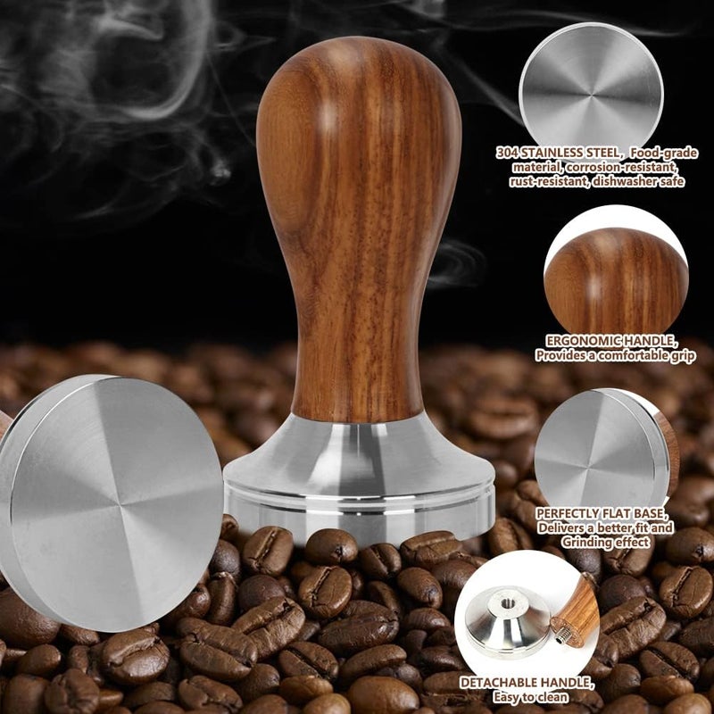 Y-Step 22 PCS Coffee Tamper Set, Espresso Accessories Kit Barista Kit, with Espresso Tamper 51mm, Frothing Pitcher, Tamper Mat, Latte Art Pen, Coffee Stirrer, Sandalwood Tamper for Espresso Machine - Image 3